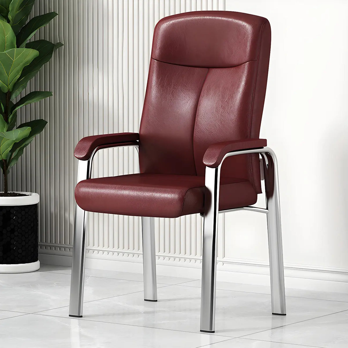 Sedia da ufficio HomeyFad moderna in pelle e metallo a 4 gambe con braccioli