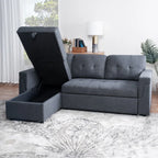 Divano componibile convertibile reversibile con letto estraibile, chaise longue con contenitore nascosto e gambe durevoli