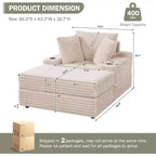 Poltrona chaise longue oversize da interno con pouf contenitore, divano letto in velluto a coste imbottito Cloud Couch con 3 cuscini, poltrona letto singola