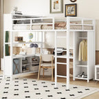 Letto a soppalco in metallo Off-White con scrivania e armadio - Matrimoniale