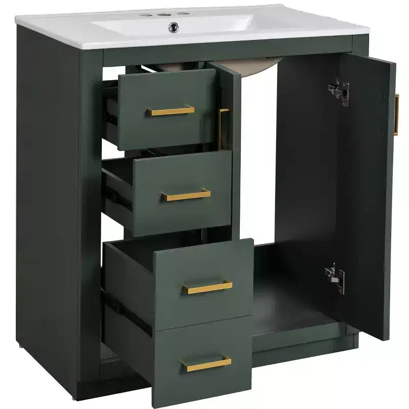 Mobile bagno singolo da 76 cm con lavabo, armadietto e 3 cassetti – Nero / Blu / Verde / Indaco / Bianco