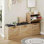 Panca scarpiera da ingresso in legno stile rustico con 4 cassetti a ribalta, scarpiera sottile salvaspazio, mobile scarpiera autoportante per ingresso e corridoio