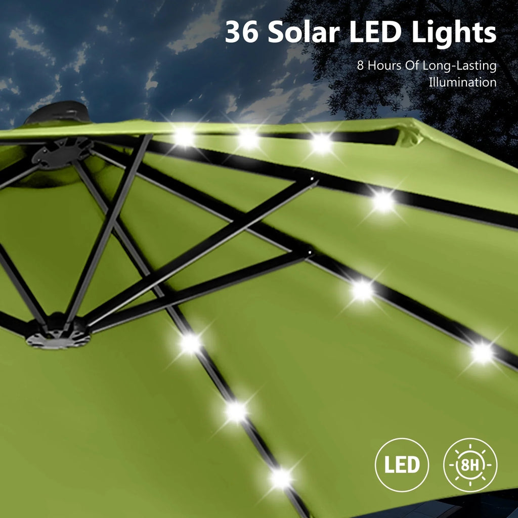 MAISON ARTS Ombrellone rettangolare da esterno a manovella con doppia falda da 4,5 metri, con luci a LED solari e base inclusa