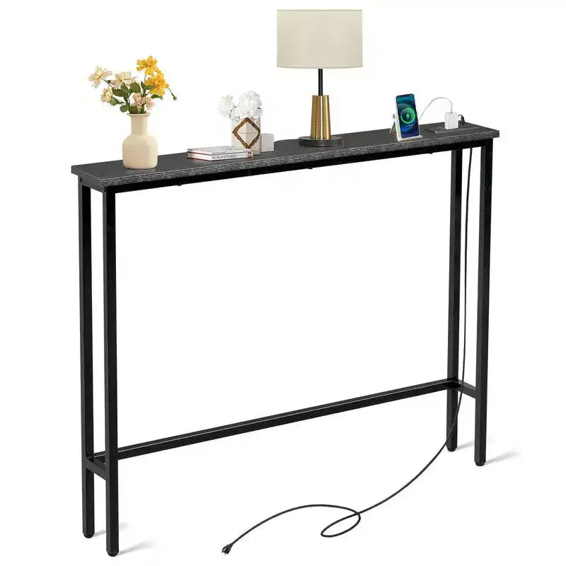 Table d'entrée marron rouille 1 pièce en fer Triamine 100*15*79cm avec prises