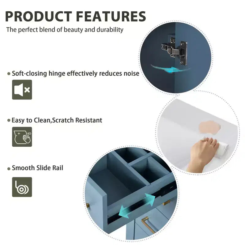 Mobile bagno singolo da 76 cm con lavabo, armadietto e 3 cassetti – Nero / Blu / Verde / Indaco / Bianco