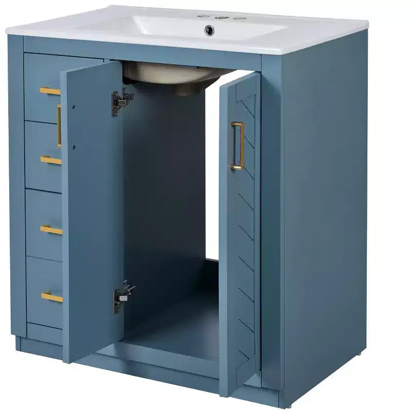 Mobile bagno singolo da 76 cm con lavabo, armadietto e 3 cassetti – Nero / Blu / Verde / Indaco / Bianco