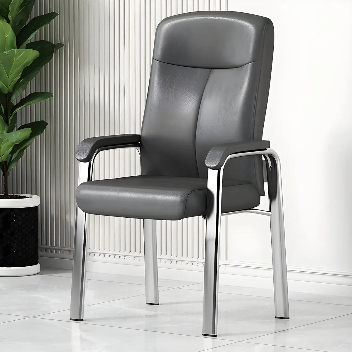 Sedia da ufficio HomeyFad moderna in pelle e metallo a 4 gambe con braccioli