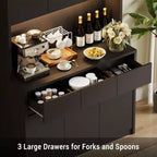Mobile dispensa da cucina da 71 pollici, mobile dispensa con luci a LED e prese di corrente, mobile buffet con supporto per microonde, ripiani regolabili
