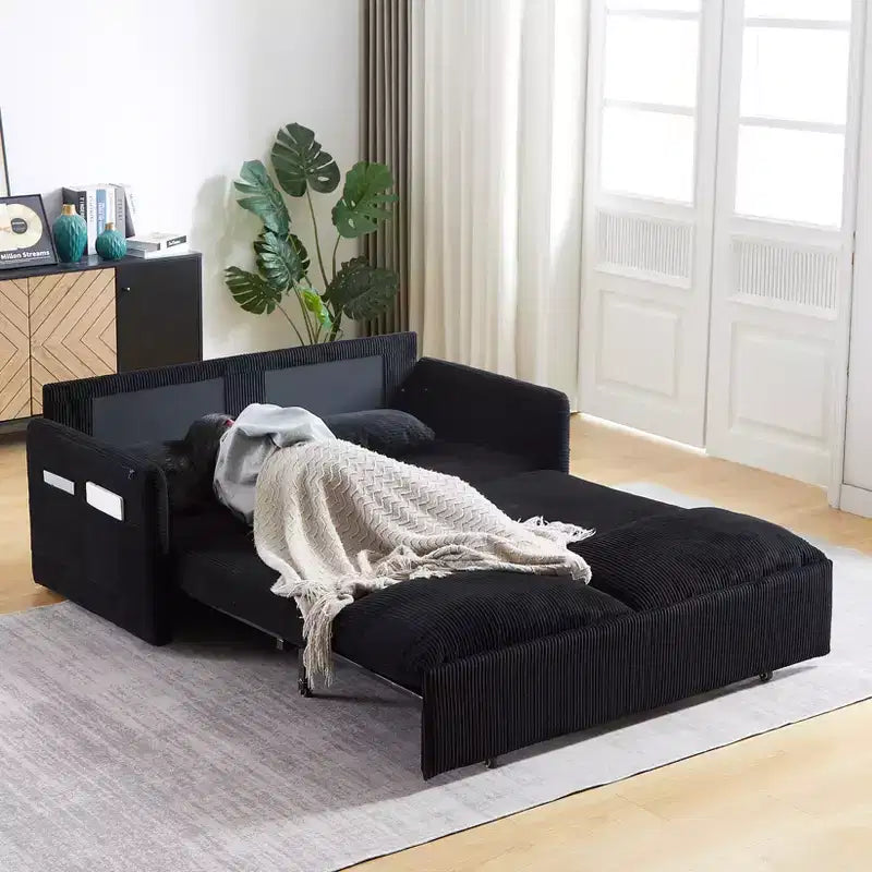 Divano Letto Convertibile in Velluto a Coste 3-in-1 con Letto Estraibile 64.5