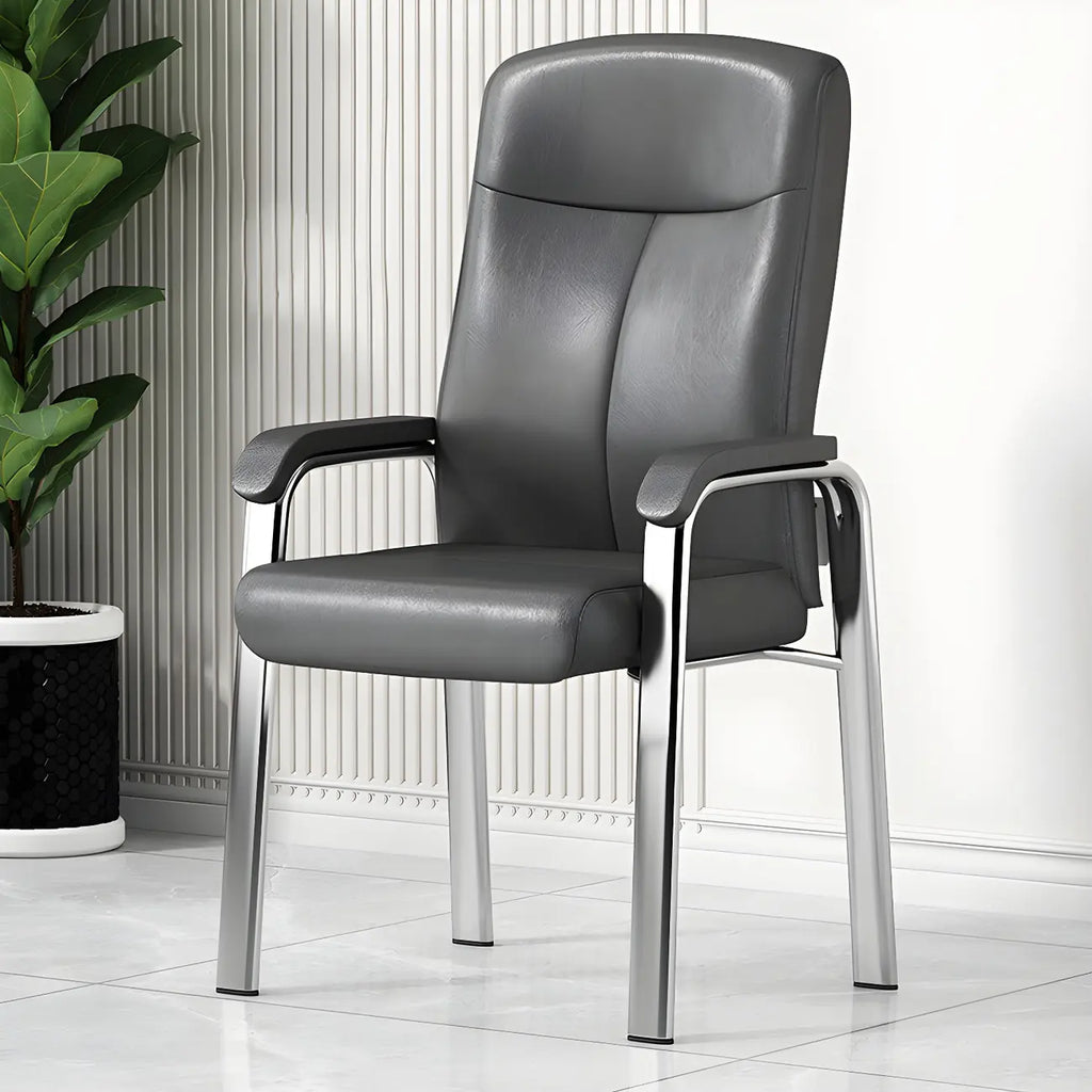 Sedia da ufficio HomeyFad moderna in pelle e metallo a 4 gambe con braccioli