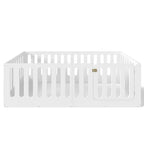 Letto Montessori Matrimoniale Bianco a Terra con Spondine e Porta – Legno Massello, 1 Bambino