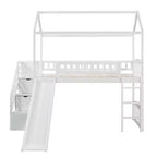 Lit mezzanine jumeau avec toboggan et escalier, lit mezzanine avec tiroirs de rangement, lit mezzanine cabane en bois pour enfants et tout-petits