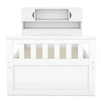 Letto a piattaforma Twin/Full Size Captain con 4 cassetti e mensole portaoggetti, struttura letto in legno massello con testiera libreria contenitore