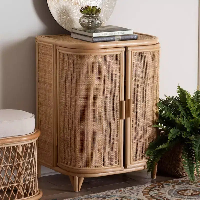 bali & pari Yanka Mobile Contenitore in Rattan Naturale: Artigianale, 2 Ripiani, Design Bohemien