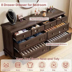 Comò a 8 cassetti per camera da letto, mobile TV vintage da 150 cm con maniglie intagliate e gambe affusolate, cassettiera in legno con grande capacità di archiviazione