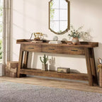 Table de canapé à 2 niveaux Lantine avec 3 tiroirs, console de 180 cm avec chicane surélevée et étagères de rangement pour salon, couloir, entrée