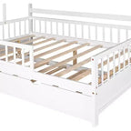 Acekool Letto a capanna a grandezza naturale con letto estraibile singolo, cassetti e ripiani portaoggetti, tetto e recinzione, letto a piattaforma per bambini, bianco