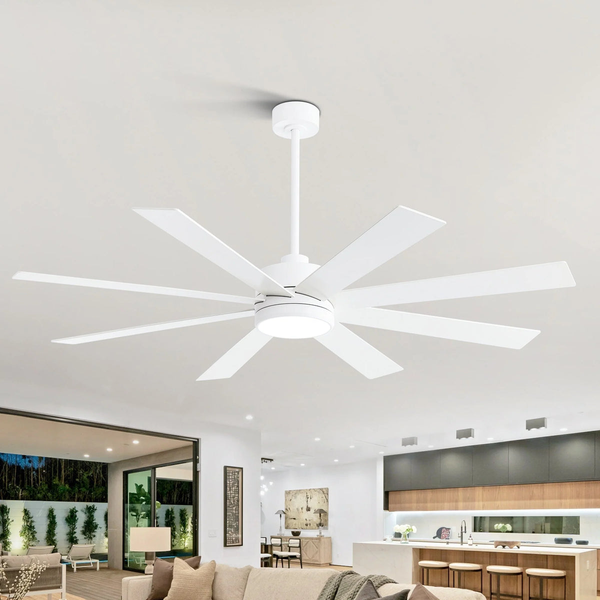 Ventilatore da soffitto nero da 65 pollici a 8 pale con luce LED e telecomando