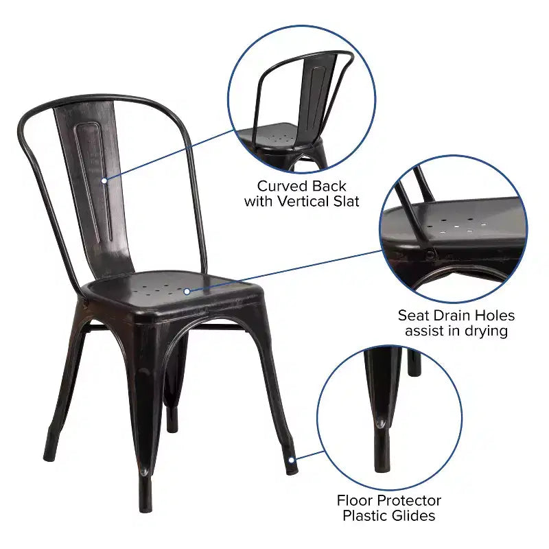 Chaise empilable Flash Furniture de qualité commerciale en métal pour l'intérieur et l'extérieur