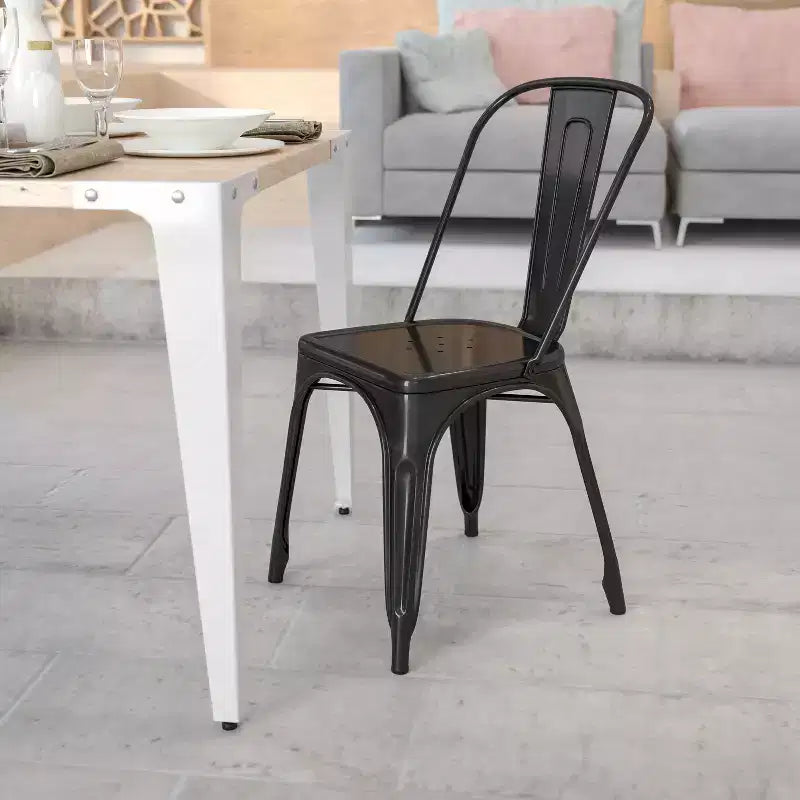 Chaise empilable Flash Furniture de qualité commerciale en métal pour l'intérieur et l'extérieur