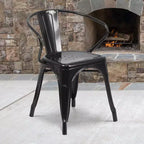 Chaise avec accoudoirs en métal de qualité commerciale Flash Furniture pour l'intérieur et l'extérieur