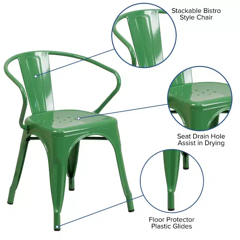 Chaise avec accoudoirs en métal de qualité commerciale Flash Furniture pour l'intérieur et l'extérieur