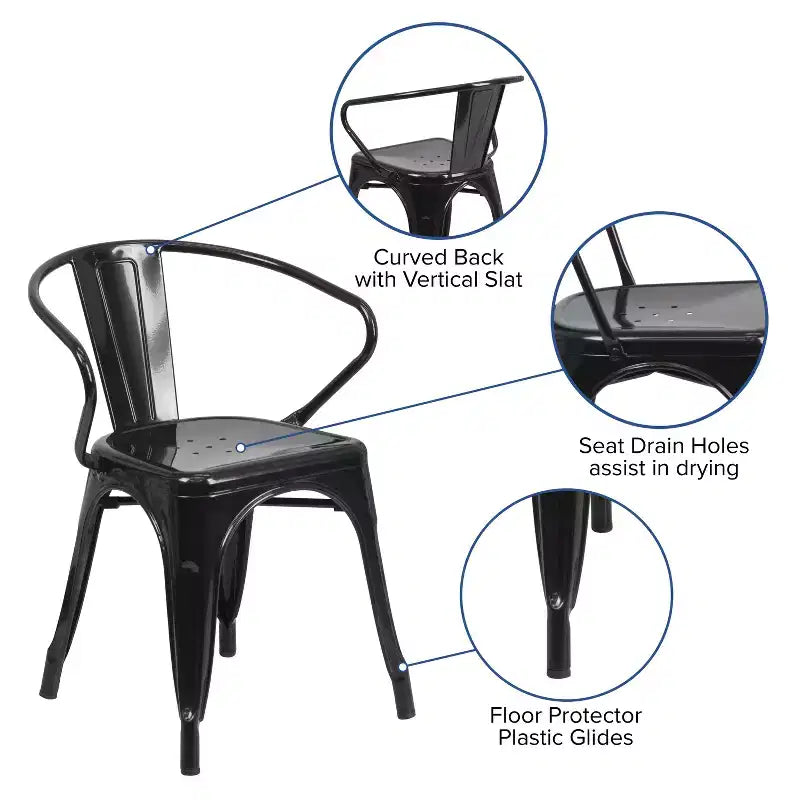 Chaise avec accoudoirs en métal de qualité commerciale Flash Furniture pour l'intérieur et l'extérieur