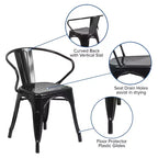 Chaise avec accoudoirs en métal de qualité commerciale Flash Furniture pour l'intérieur et l'extérieur