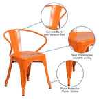 Chaise avec accoudoirs en métal de qualité commerciale Flash Furniture pour l'intérieur et l'extérieur