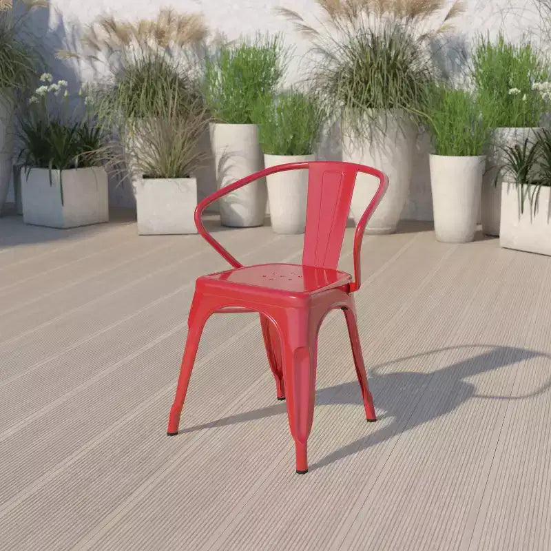 Chaise avec accoudoirs en métal de qualité commerciale Flash Furniture pour l'intérieur et l'extérieur