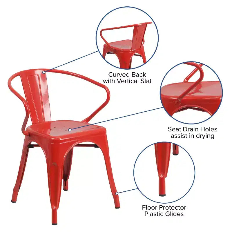 Chaise avec accoudoirs en métal de qualité commerciale Flash Furniture pour l'intérieur et l'extérieur