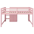 Letto a soppalco basso rosa/bianco con scrivania, contenitore e lavagna bianca – Singolo, 1 persona