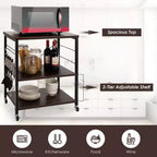Scaffale da Cucina a 3 Livelli Costway, Carrello per Forno a Microonde con Gancio