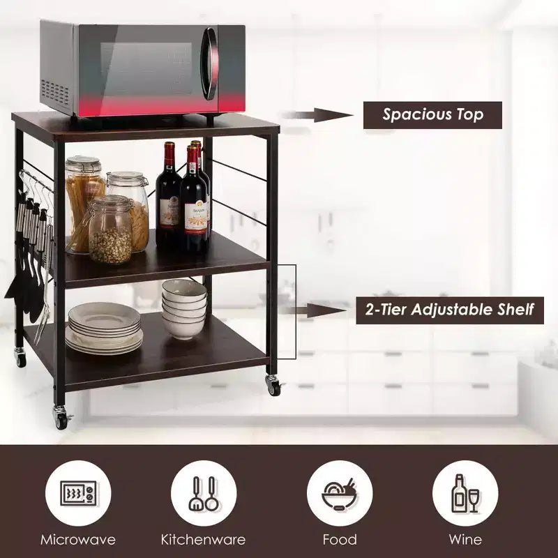 Scaffale da Cucina a 3 Livelli Costway, Carrello per Forno a Microonde con Gancio