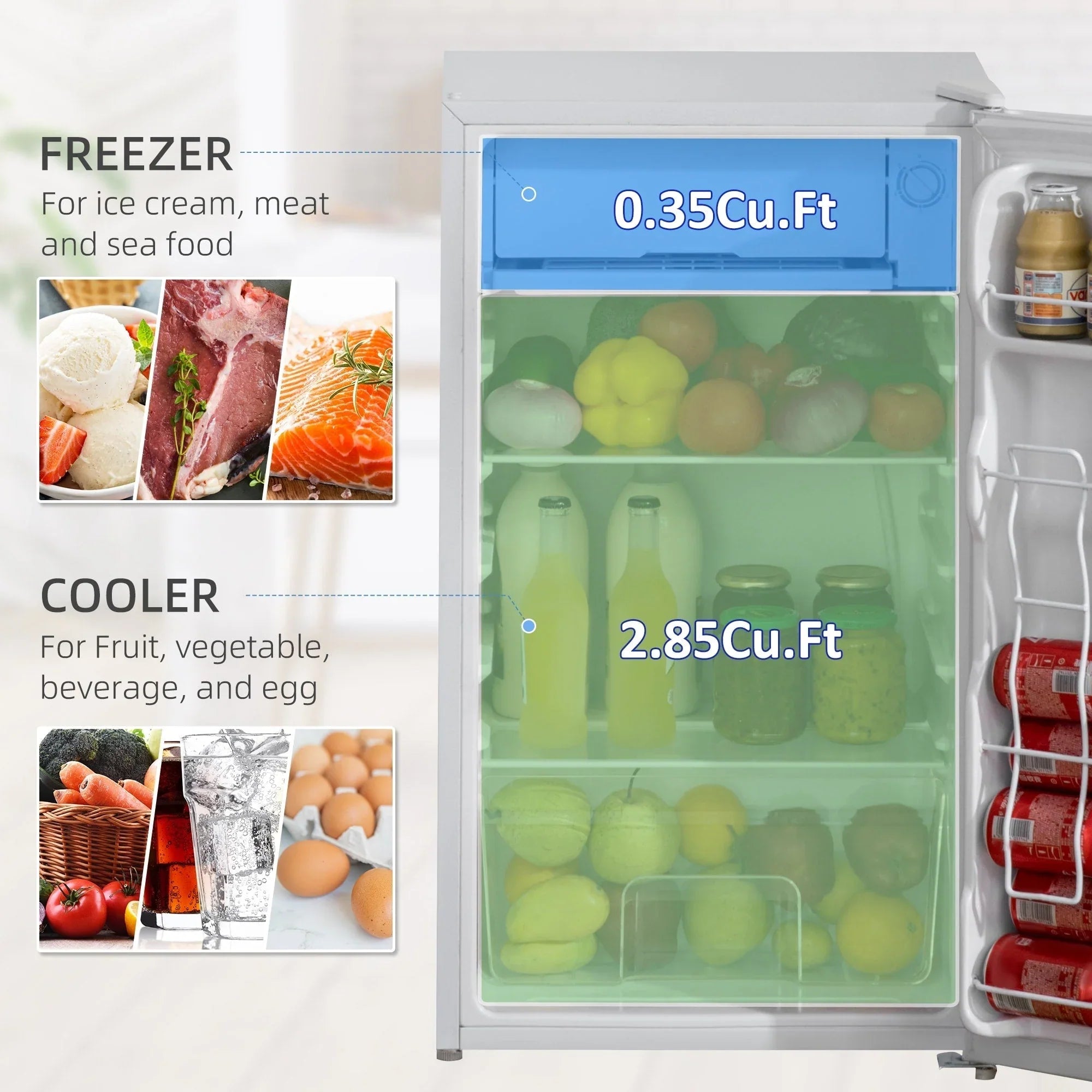 Mini Frigo da 90 litri con congelatore, Frigorifero Compatto Monoporta con Termostato Regolabile per Camera da Letto
