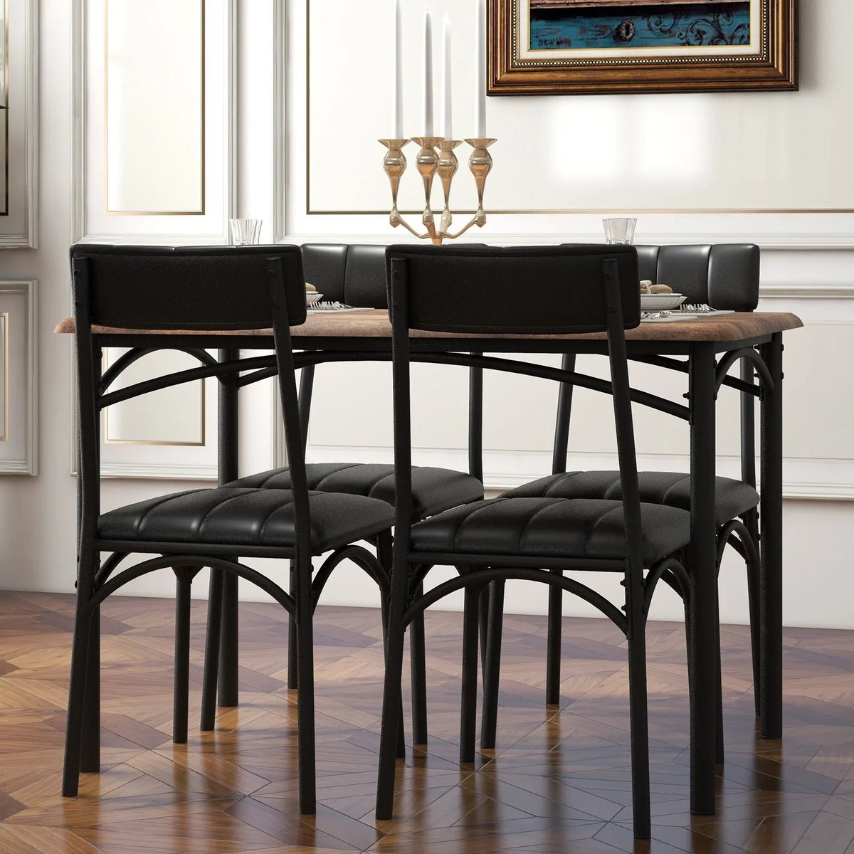 Set da pranzo rettangolare per 4 con sedie imbottite
