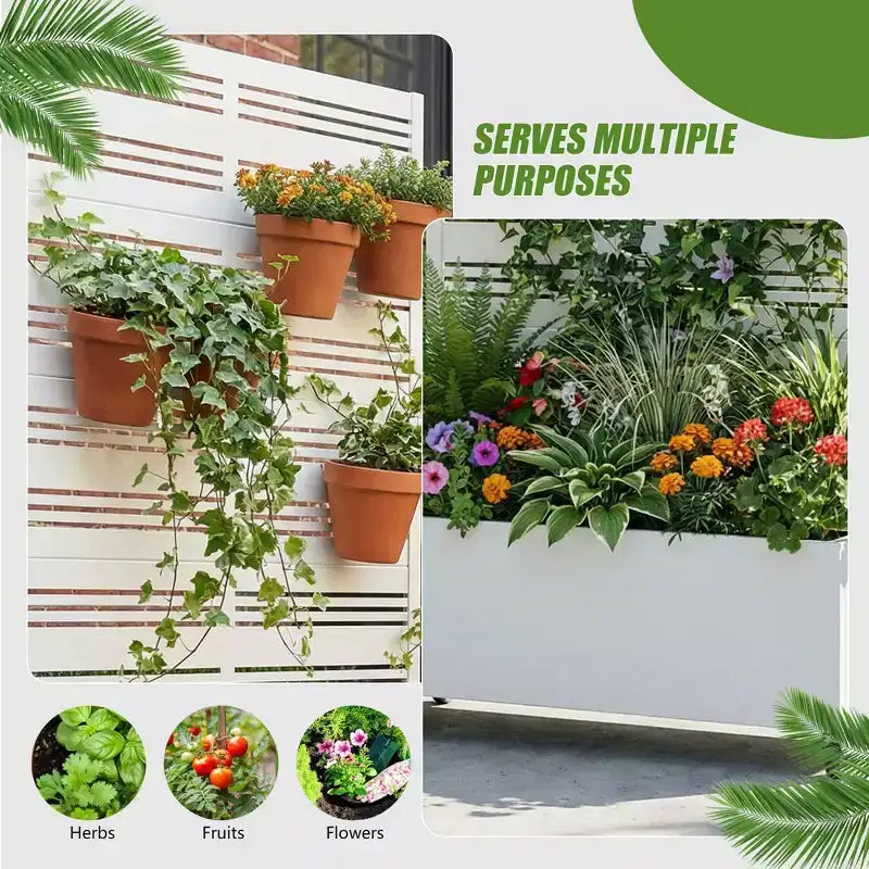 Fioriera rettangolare in ferro battuto bianco MAYEERTY con traliccio (Harold Wide-Narrow B Louvered), 72x35x16, 5 pezzi, decorazione per giardino interno ed esterno