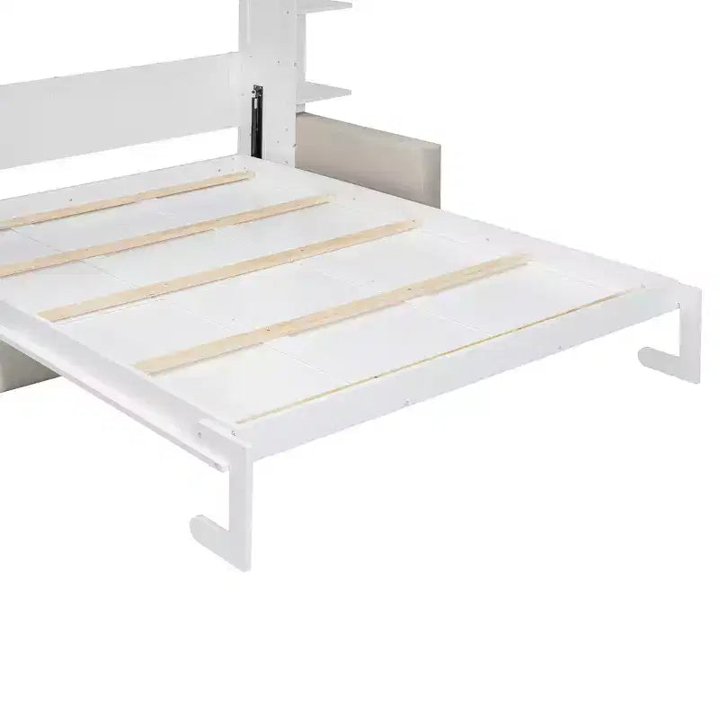 Letto a scomparsa Queen Murphy con divano, letto a scomparsa Queen Size con armadio, letto a parete pieghevole con libreria e mensole per camera degli ospiti o ufficio
