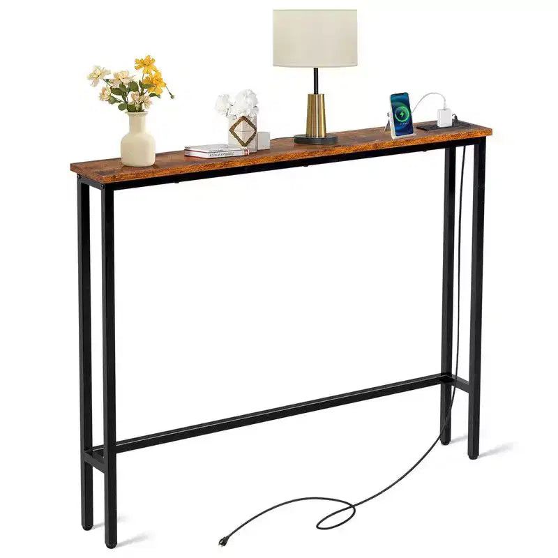 Table d'entrée marron rouille 1 pièce en fer Triamine 100*15*79cm avec prises