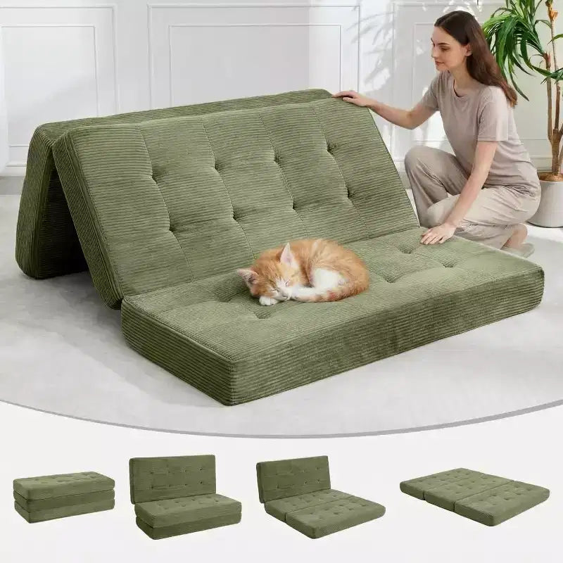 SunnyFurn Materasso a Tre Pieghe da 6 Pollici per Divano Letto, 75X54.3 Letto Pieghevole in Schiuma per Ospiti con Tessuto a Coste Trapuntato, Portatile per Campeggio, Soggiorno, Camera da Letto