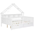 Struttura letto a casetta a grandezza naturale con cassetti, letto a piattaforma a casetta con luci LED, mensole e cassetti portaoggetti, divano letto in legno con tetto e sponda