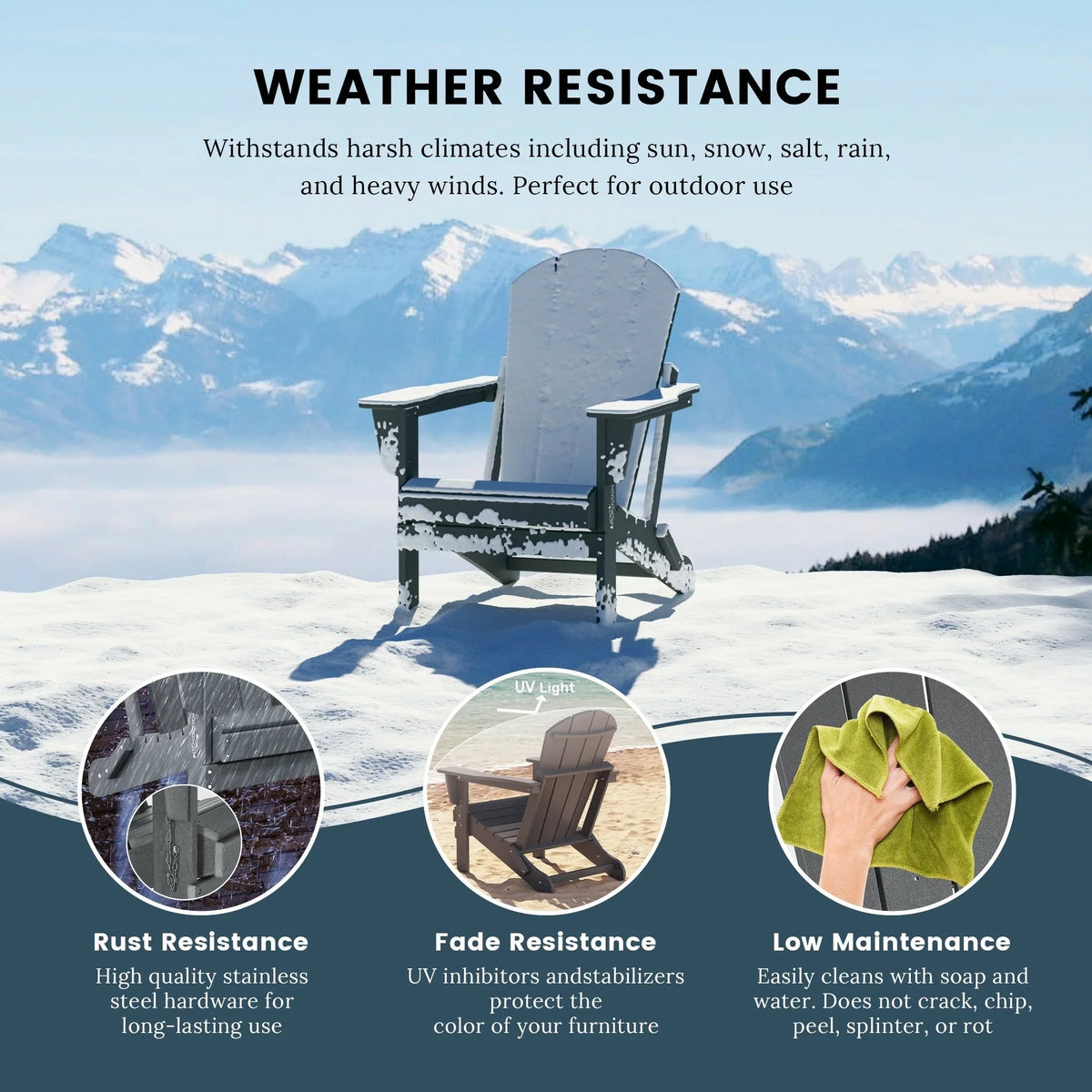 Polytrends Laguna Sedia Adirondack Pieghevole da Esterno per Patio Resistente allo Sbiadimento e alle Intemperie