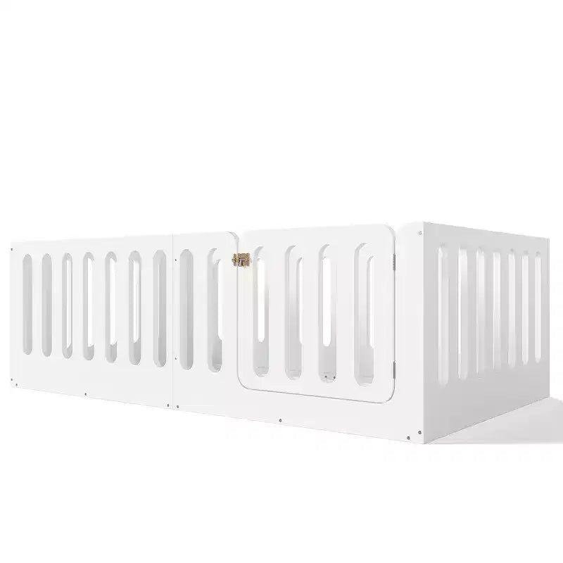 Letto Montessori Matrimoniale Bianco a Terra con Spondine e Porta – Legno Massello, 1 Bambino