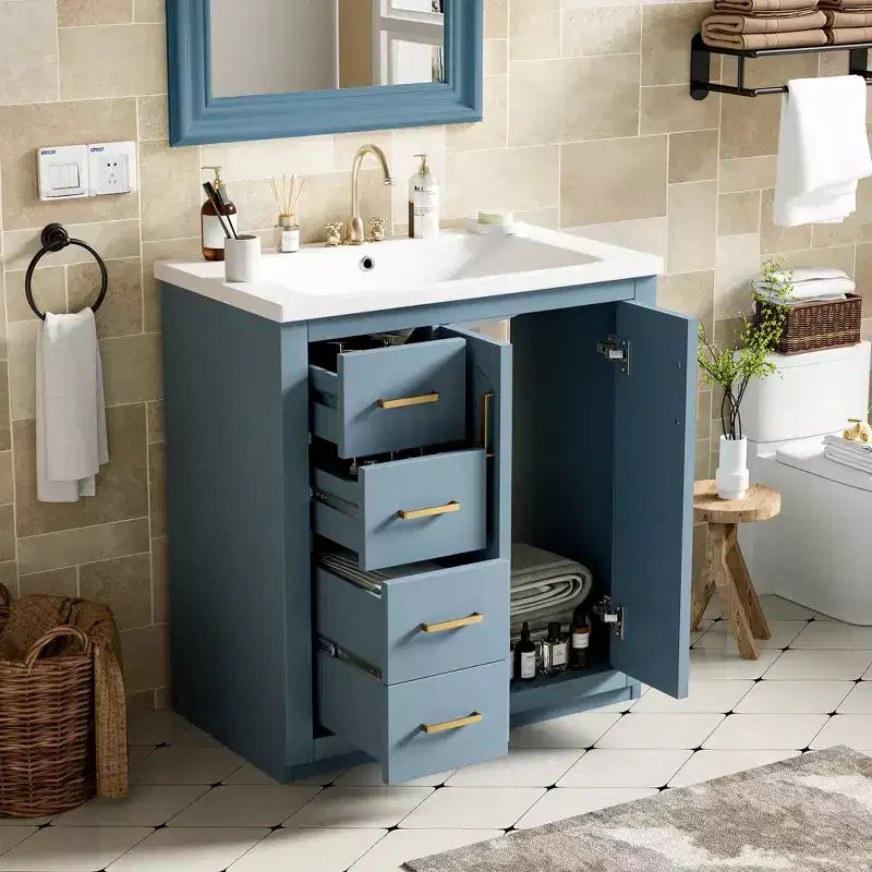 Mobile bagno singolo da 76 cm con lavabo, armadietto e 3 cassetti – Nero / Blu / Verde / Indaco / Bianco
