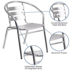 Sedia impilabile da ristorante Flash Furniture Commercial in alluminio per interni ed esterni con schienale a tre listelli e braccioli