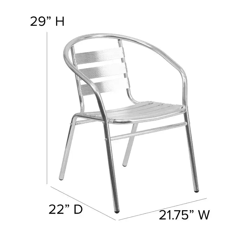 Sedia impilabile da ristorante Flash Furniture Commercial in alluminio per interni ed esterni con schienale a tre listelli e braccioli