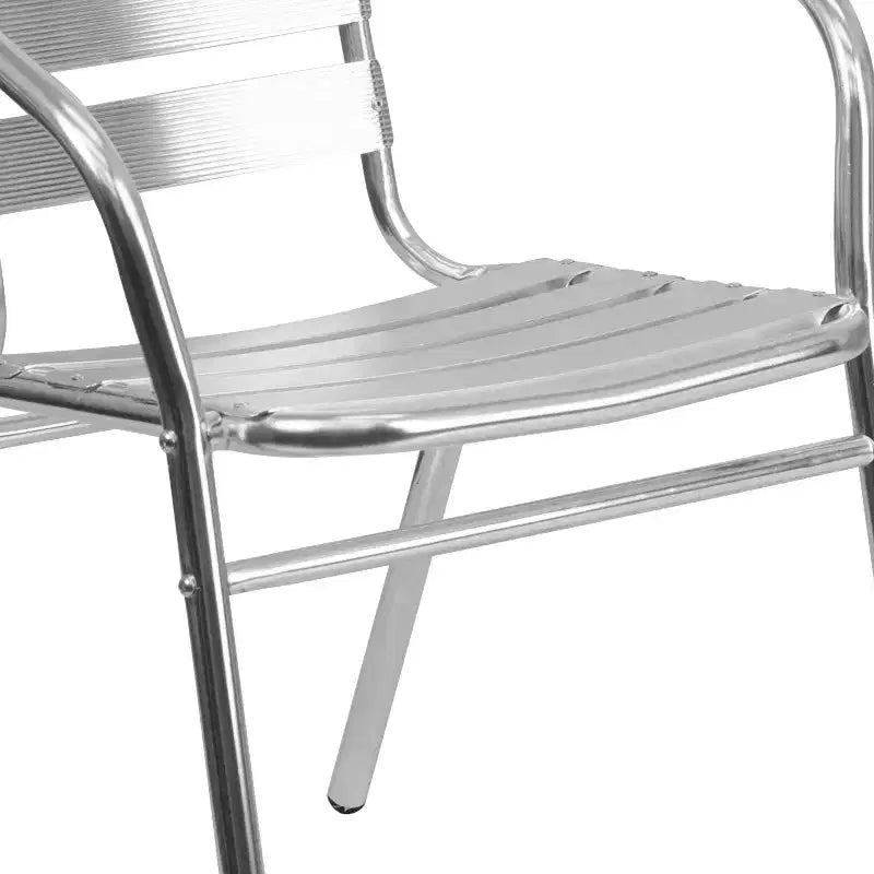 Sedia impilabile da ristorante Flash Furniture Commercial in alluminio per interni ed esterni con schienale a tre listelli e braccioli