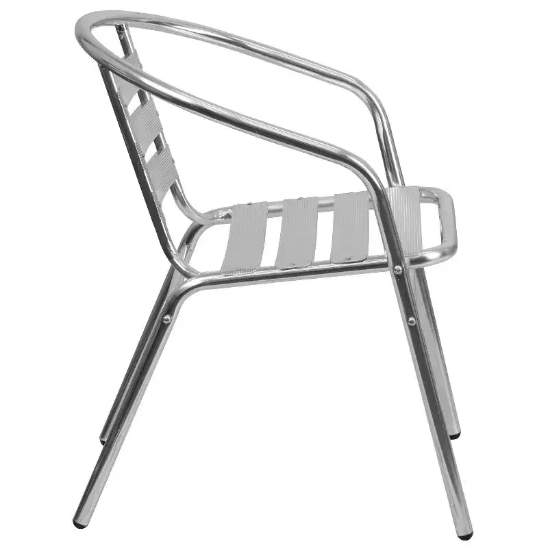 Sedia impilabile da ristorante Flash Furniture Commercial in alluminio per interni ed esterni con schienale a tre listelli e braccioli