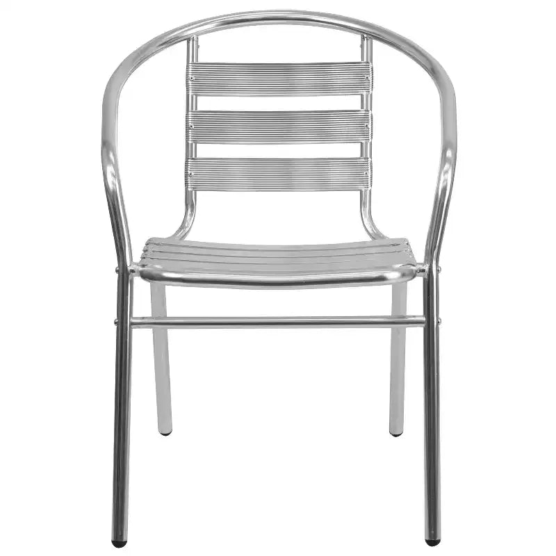 Sedia impilabile da ristorante Flash Furniture Commercial in alluminio per interni ed esterni con schienale a tre listelli e braccioli