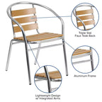 Flash Furniture Sedia impilabile da ristorante per interni-esterni in alluminio commerciale con schienale a tre listelli in finto teak